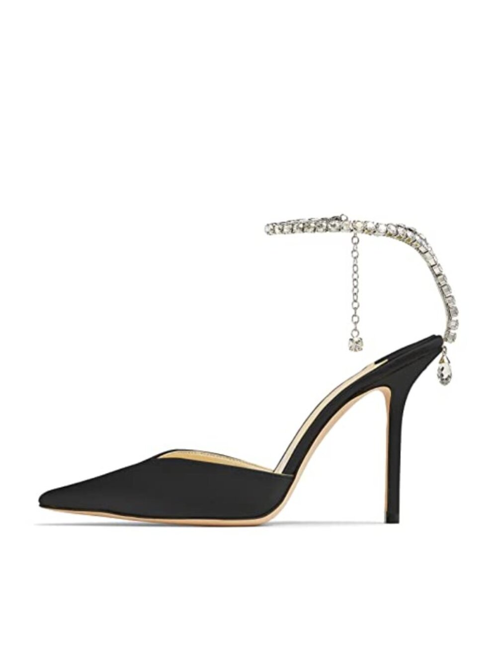 Rhinestone Embellished Chain Strap Pointy Stiletto Heeled Sandals Bridal